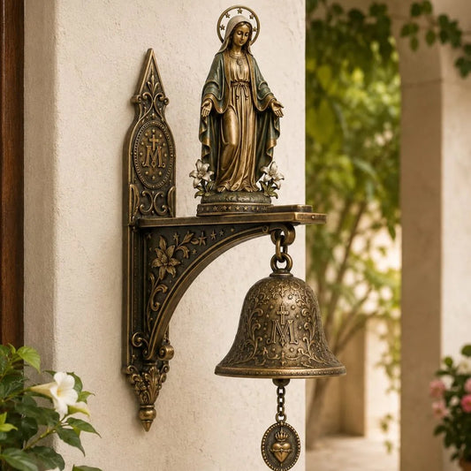 🙏 Our Lady of Grace Bronze Miraculous Medal Wall Bell | Catholic Religious Home & Garden Decor✨