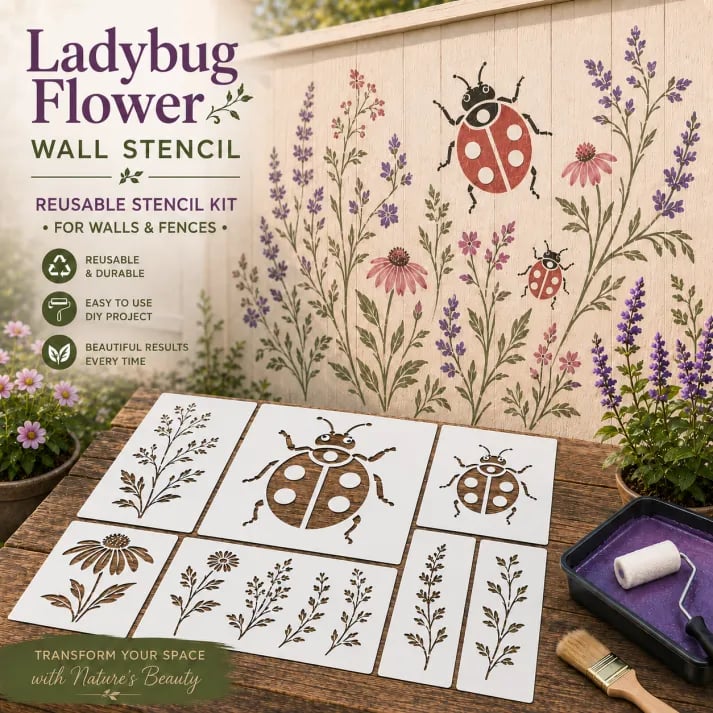 🌿 Garden Wall Stencil, Reusable DIY Kit for Walls, Fences & Patios